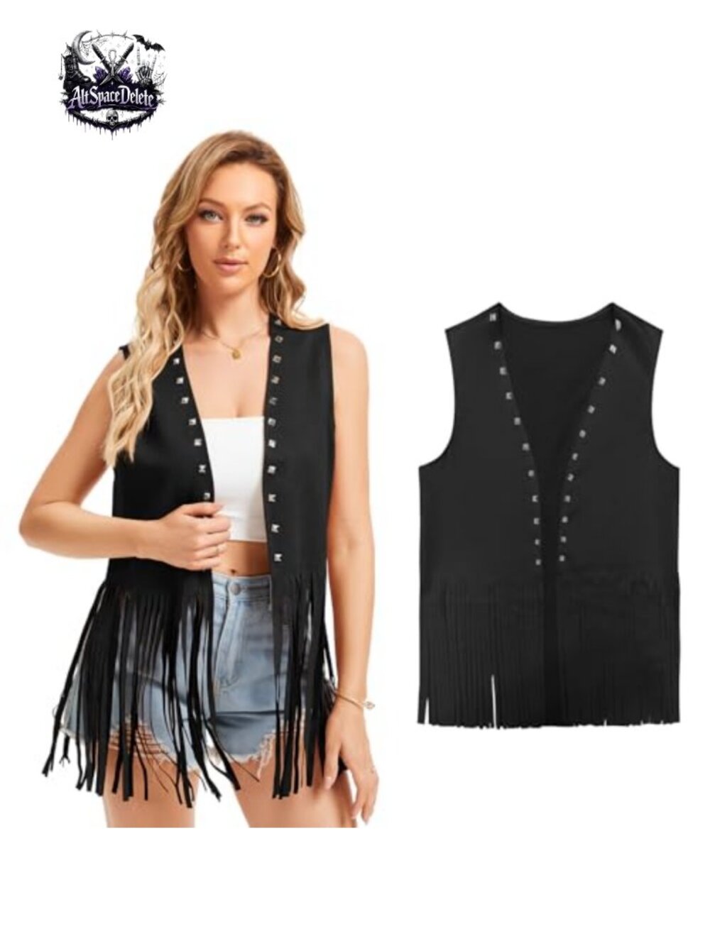 Fringe Vest Sleeveless Hippie Cowgirl Western Faux Suede Rivet Tassel Halloween